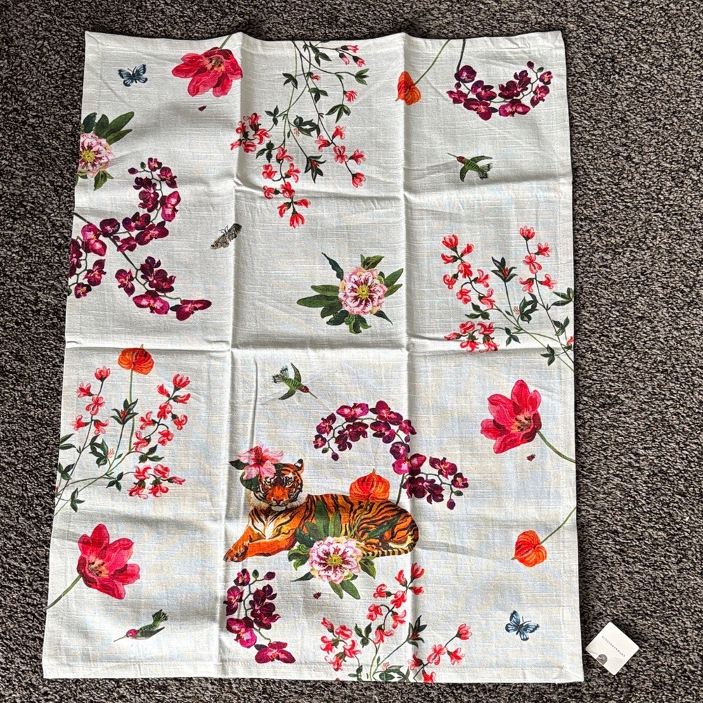 Anthropologie Orange Floral and Blue Butterfly dish cloth